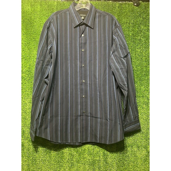 Van Heusen Navy Blue Striped Long Sleeve Dress Shirt Men’s Large 16-16.5 - Picture 1 of 5